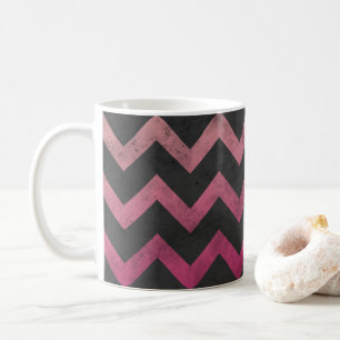Caneca De Café Padrão de chevron rosa magenta vermelho ombre cinz