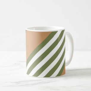 Caneca De Café Padrão de cinco faixas, verde-oliva e branco, com 
