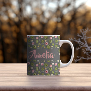 Caneca De Café Padrão de cinza rosa do jardim de aquarelas