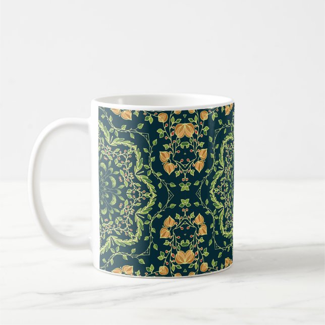 Caneca De Café Padrão de círculo floreal com flores, ramos, folha (Esquerda)