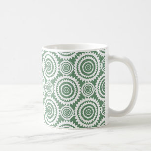 Caneca De Café Padrão de Círculos Geométricos Verde Salvia e Bran