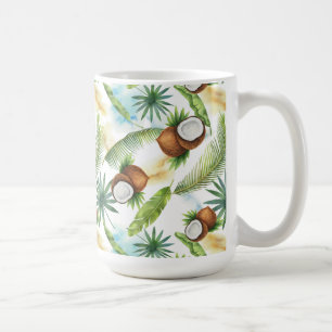 Caneca De Café Padrão de Coco Tropical de Aquarela
