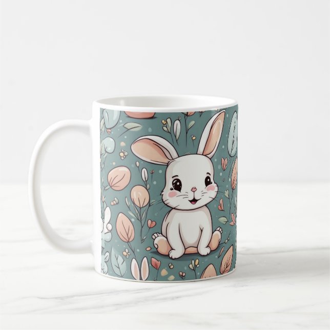 Caneca De Café Padrão de coelho branco bonito (Esquerda)