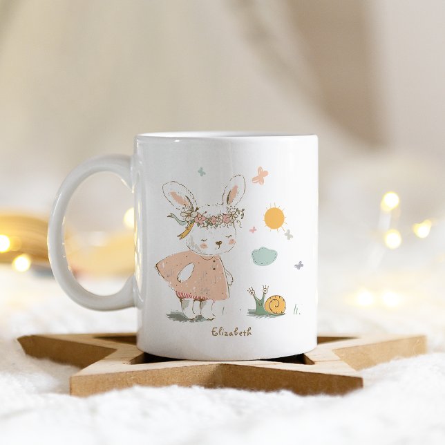 Caneca De Café Padrão de coelho do bebê Páscoa de nome personaliz (Criador carregado)