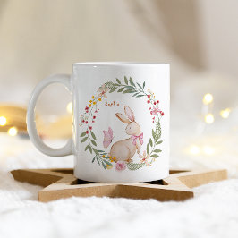Caneca De Café Padrão de coelho rosa de Páscoa de nome personaliz