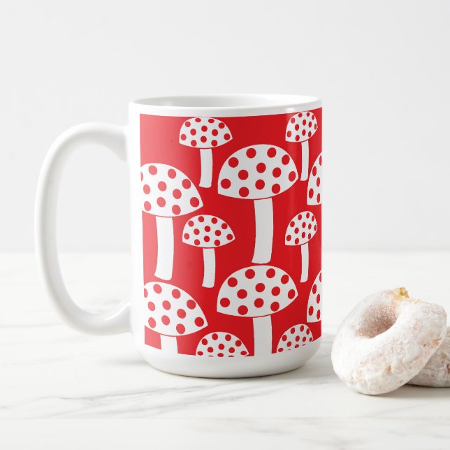 Caneca De Café Padrão de Cogumelo Branco Vermelho Fofo (Com Donut)