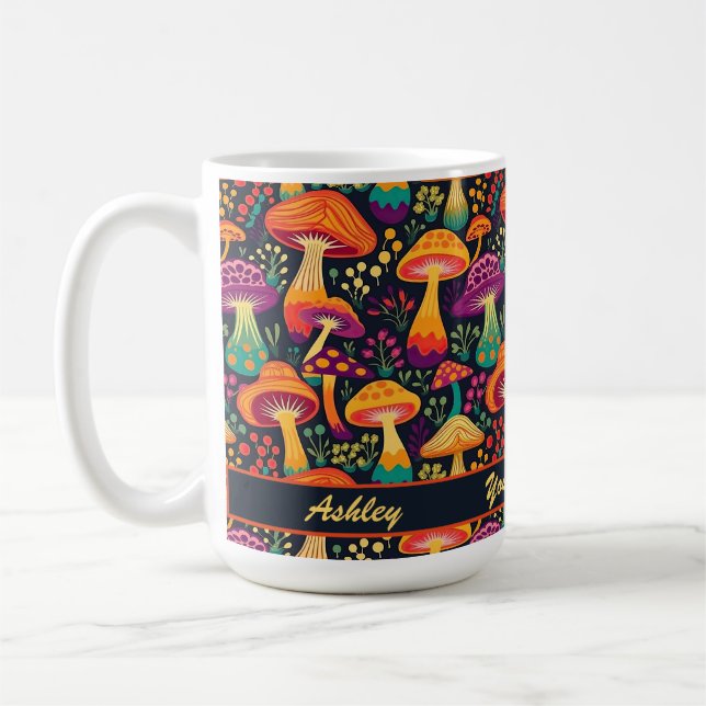 Caneca De Café Padrão de Cogumelos Groovy 70s Personalizado (Esquerda)