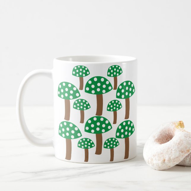 Caneca De Café Padrão de Cogumelos Verdes (Com Donut)