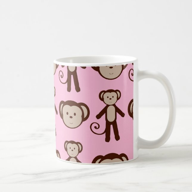 Caneca De Café Padrão de Colagem de Macacos Rosa Bonitos (Direita)
