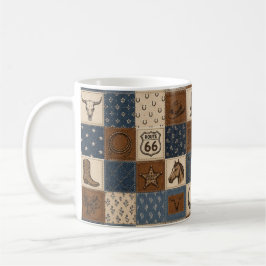 Caneca De Café Padrão de Colcha de Retalhos Western Vintage