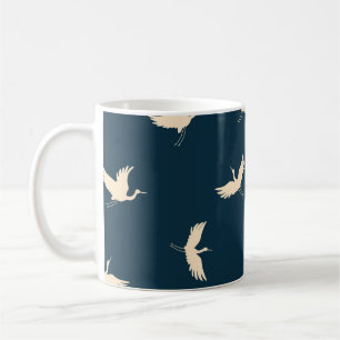 Caneca De Café Padrão de colheita de guindastes japoneses Silhoue