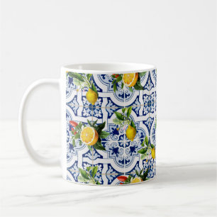Caneca De Café Padrão de colheita de limões e laranjas na Sicí