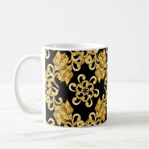 Caneca De Café Padrão de colheita em fundo preto com ouro el