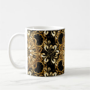 Caneca De Café Padrão de colheita em fundo preto com ouro el