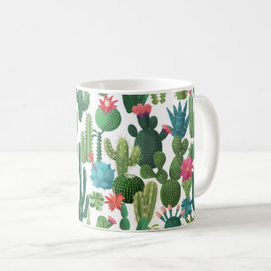 Caneca De Café Padrão de Colheita Verde de Cactos
