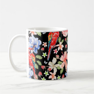 Caneca De Café Padrão de cor da água com flores rosa, íris, hibi