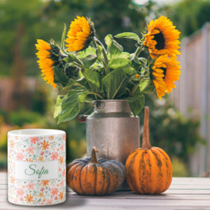 Caneca De Café Padrão de cor da água da flor rosa alaranjada russ