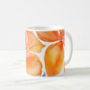 Caneca De Café Padrão de cor de água floral laranja