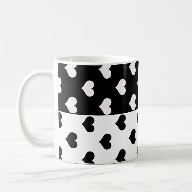 Caneca De Café Padrão de Coração de Amor Branco Negro (Esquerda)