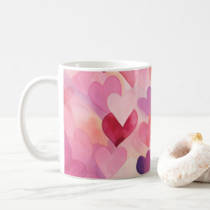 Caneca De Café Padrão de Coração de Aquarela Moderno Rosa Contemp