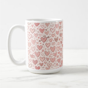Caneca De Café Padrão de Coração Desenhado à Mão