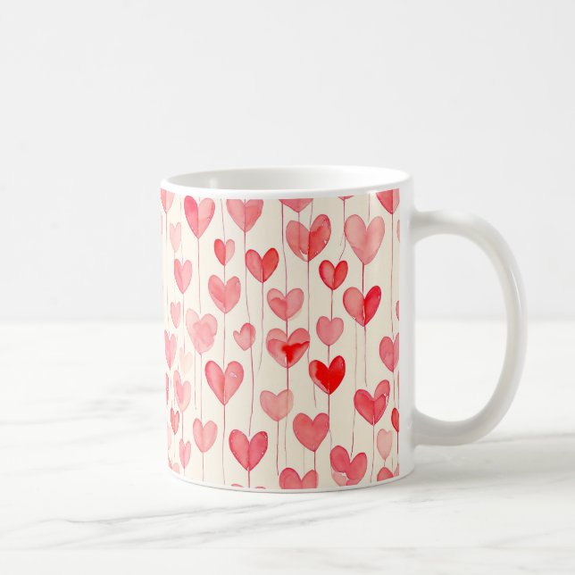 Caneca De Café Padrão de Coração em Aquarela  (Direita)