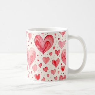 Caneca De Café Padrão de Coração em Aquarela 