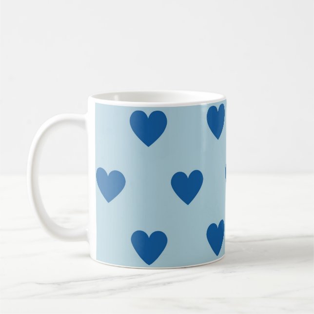 Caneca De Café Padrão de Coração Simples Azul Fofo (Esquerda)