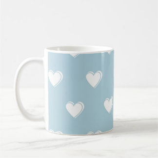 Caneca De Café Padrão de Coração Simples Branco Azul