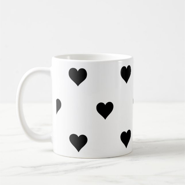 Caneca De Café Padrão de Coração Simples, Branco e Preto (Esquerda)