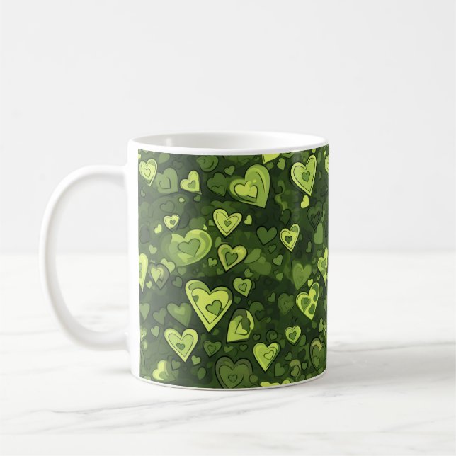 Caneca De Café Padrão de Coração Verde (Esquerda)