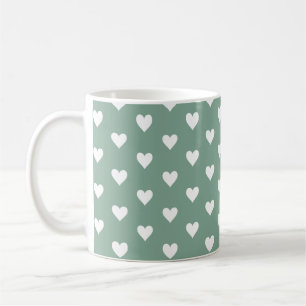 Caneca De Café Padrão de Coração Verde Salvia
