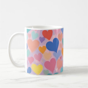 Caneca De Café Padrão de corações coloridos