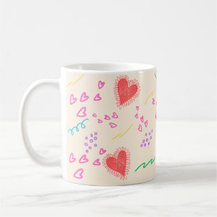 Caneca De Café Padrão de corações coloridos