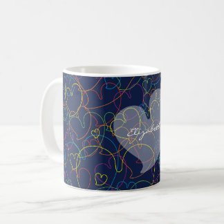 Caneca De Café Padrão de Corações Coloridos em Rede - Azul Intens