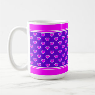 Caneca De Café Padrão de Corações Cores Marcantes Rosa e Roxo