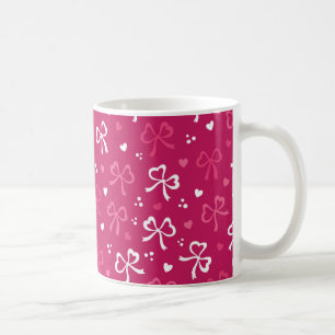 Caneca De Café Padrão de Corações das Fitas Vermelhas Cor-de-R