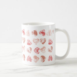 Caneca De Café Padrão de Corações de Impressão Digital Vermelha D