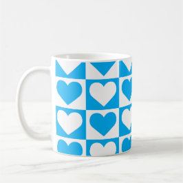 Caneca De Café Padrão de Corações do Quadro de Verificação - Azul