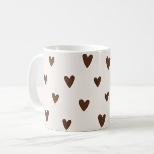 Caneca De Café Padrão de Corações Marrons Minimalista Neutro Es