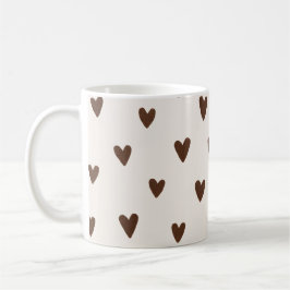 Caneca De Café Padrão de Corações Marrons Minimalista | Neutro Es