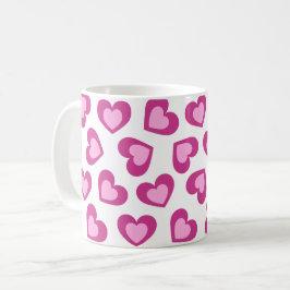 Caneca De Café Padrão de Corações Moderno Elegante Branco Rosa Ch