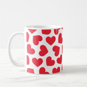 Caneca De Café Padrão de Corações Moderno Elegante Branco Vermelh