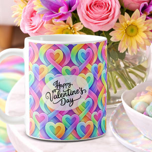 Caneca De Café Padrão de Corações Modernos Coloridos Dia dos Namo