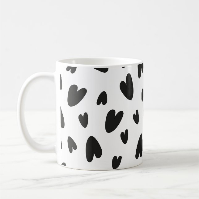 Caneca De Café padrão de corações pretos (Esquerda)