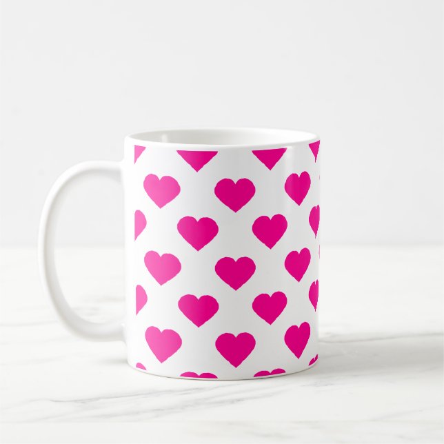 Caneca De Café Padrão de Corações Rosa (Esquerda)