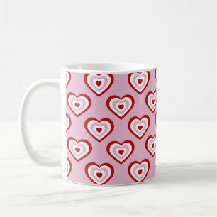 Caneca De Café Padrão de Corações Vermelhos Rosa