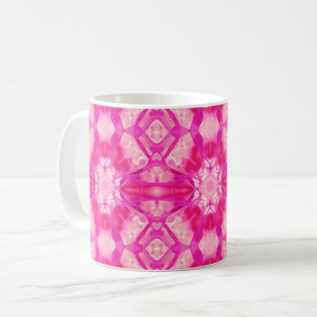 Caneca De Café Padrão de Corante Rosa-Rosa Fuchsia e Pastel (Frente Esquerda)