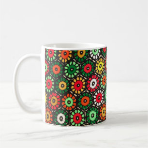 Caneca De Café Padrão de Crochet de Círculos de Vovó Coloridos