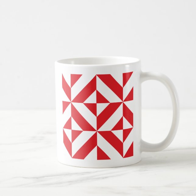 Caneca De Café Padrão de Cubo de Deco Geométrico Cerery Red (Direita)